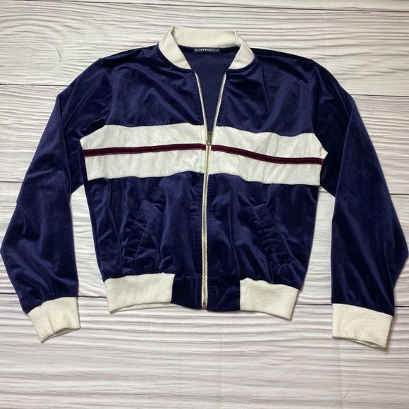 Brandy Melville Blue Velour Felix Bomber Jacket - Picture 5 of 14